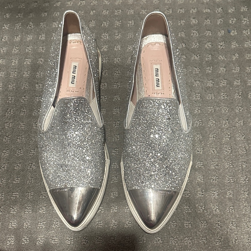 Miu Miu Silver Glitter Women's Sneakers